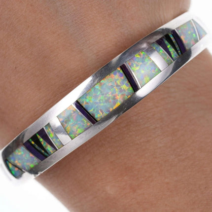 Native American Marie Tsosie Multi-stone Channel inlay sterling cuff bracelet - Estate Fresh Austin