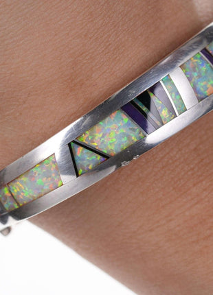 Native American Marie Tsosie Multi - stone Channel inlay sterling cuff bracelet - Estate Fresh Austin