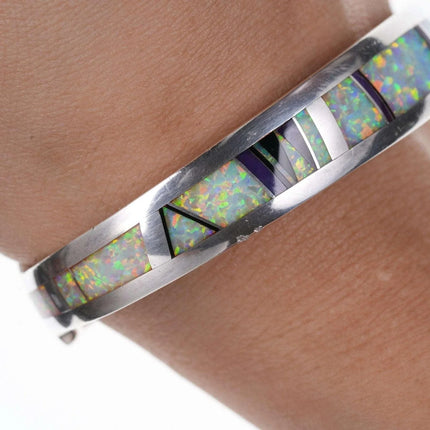 Native American Marie Tsosie Multi-stone Channel inlay sterling cuff bracelet - Estate Fresh Austin