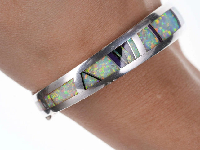 Native American Marie Tsosie Multi-stone Channel inlay sterling cuff bracelet - Estate Fresh Austin