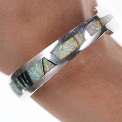 Native American Marie Tsosie Multi-stone Channel inlay sterling cuff bracelet - Estate Fresh Austin