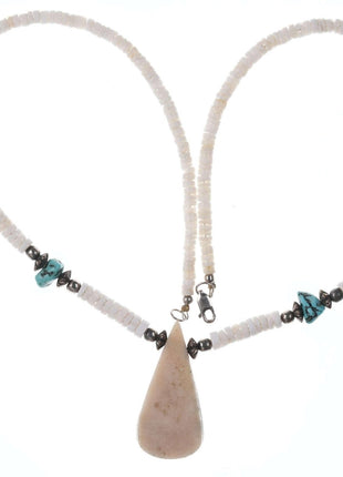 Native American Santo Domingo Pueblo Shell and turquoise necklace - Estate Fresh Austin