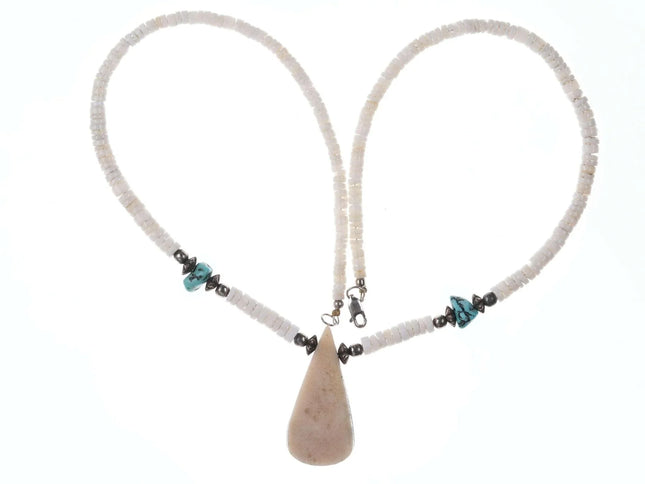 Native American Santo Domingo Pueblo Shell and turquoise necklace - Estate Fresh Austin