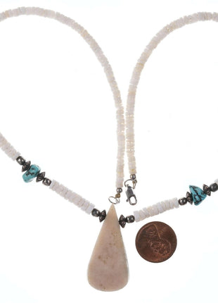 Native American Santo Domingo Pueblo Shell and turquoise necklace - Estate Fresh Austin