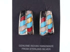 Native American Sterling Multi-stone channel inlay hoop earrings - Estate Fresh Austin