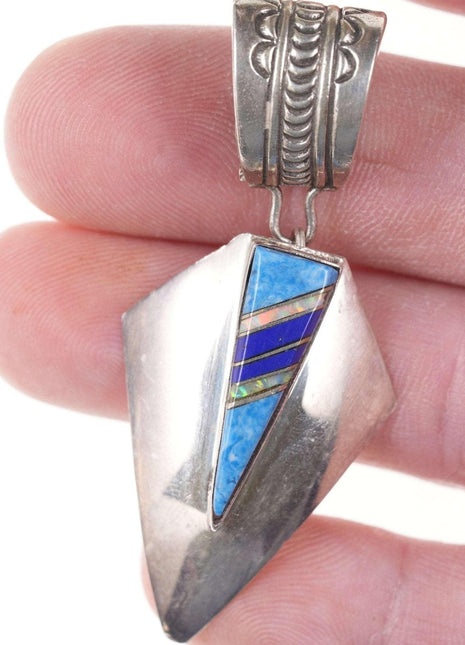 Native American Sterling Multi - Stone Channel inlay pendant e - Estate Fresh Austin