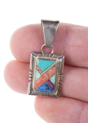 Native American Sterling Multi - Stone Channel inlay pendant l - Estate Fresh Austin