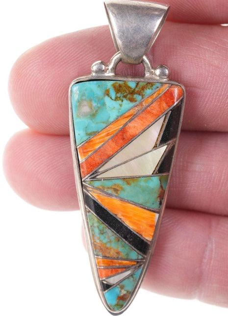 Native American Sterling Multi - Stone Channel inlay pendant - Estate Fresh Austin