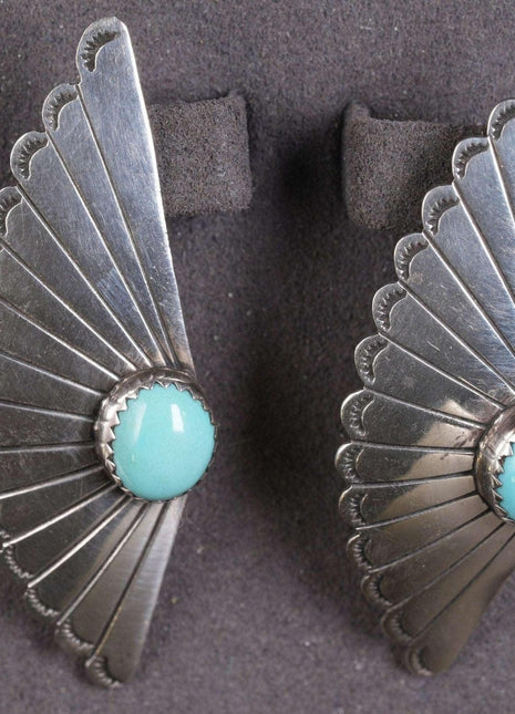 Native American sterling silver/turquoise feather earrings - Estate Fresh Austin