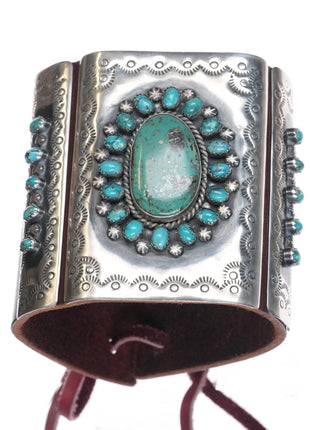 Native American sterling turquoise cluster Ketoh Bowguard bracelet - Estate Fresh Austin