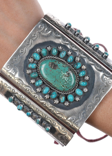 Native American sterling turquoise cluster Ketoh Bowguard bracelet - Estate Fresh Austin