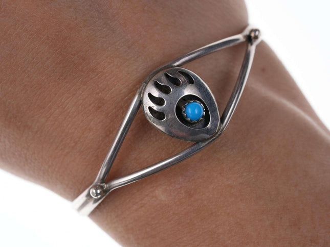 Native American Sterling/turquoise Bear claw shadowbox cuff Bracelet - Estate Fresh Austin