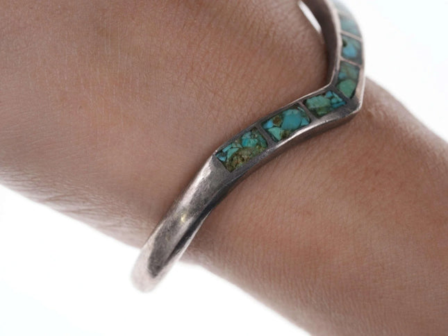Native American Sterling/turquoise Chip channel inlay cuff bracelet h - Estate Fresh Austin