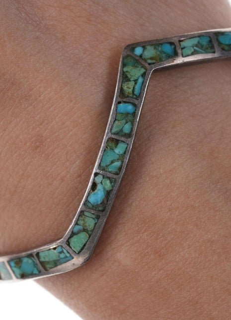 Native American Sterling/turquoise Chip channel inlay cuff bracelet h - Estate Fresh Austin