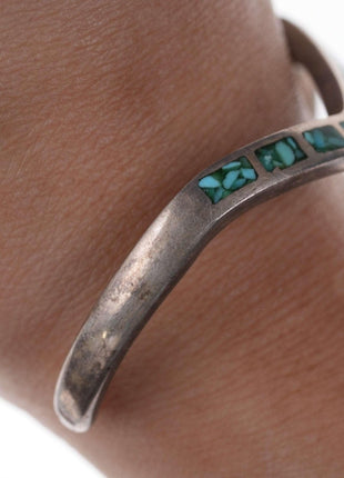 Native American Sterling/turquoise Chip channel inlay cuff bracelet y - Estate Fresh Austin