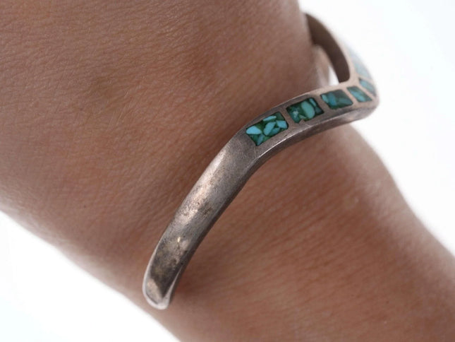 Native American Sterling/turquoise Chip channel inlay cuff bracelet y - Estate Fresh Austin