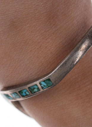 Native American Sterling/turquoise Chip channel inlay cuff bracelet y - Estate Fresh Austin