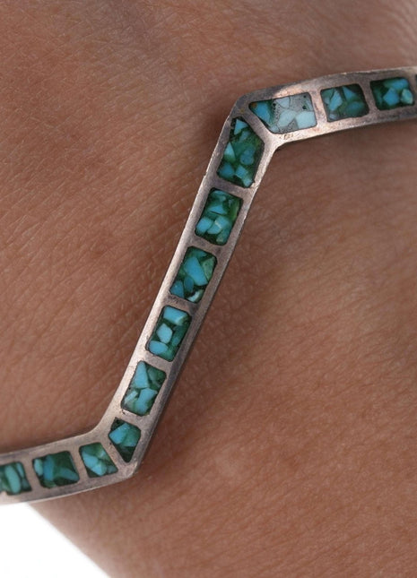 Native American Sterling/turquoise Chip channel inlay cuff bracelet y - Estate Fresh Austin