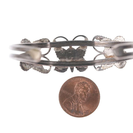 Native American Sterling/turquoise/Coral Chip inlay butterfly cuff bracelet - Estate Fresh Austin