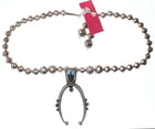 Native American Tufa Cast Sterling Silver Naja with turquoise Beaded Necklace - Estate Fresh Austin
