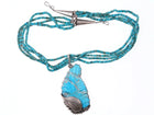 Navajo Calvin Martinez Sterling and carved turquoise pendant and 4 strand heishi - Estate Fresh Austin