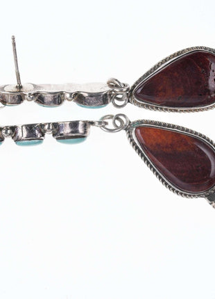 Navajo Delbert Delgarito Sterling turquoise/spiny oyster dangle earrings - Estate Fresh Austin