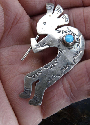 Navajo J.B. Platero Sterling Silver Turquoise Kokopelli Pin/Brooch pin - Estate Fresh Austin