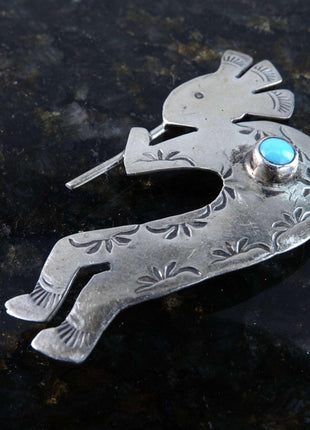 Navajo J.B. Platero Sterling Silver Turquoise Kokopelli Pin/Brooch pin - Estate Fresh Austin