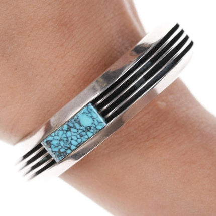 6.5" Navajo Larry Begay Modernist Sterling silver Spiderweb turquoise cuff bracelet - Estate Fresh Austin