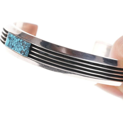 6.5" Navajo Larry Begay Modernist Sterling silver Spiderweb turquoise cuff bracelet - Estate Fresh Austin
