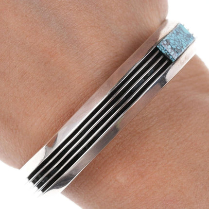 6.5" Navajo Larry Begay Modernist Sterling silver Spiderweb turquoise cuff bracelet - Estate Fresh Austin