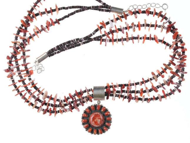 Navajo Martin Perry Sterling/spiny oyster heishi necklace/pendant - Estate Fresh Austin