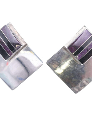 Navajo Ray Tracey Knifewing Sugilite/Onyx sterling channel inlay earrings - Estate Fresh Austin