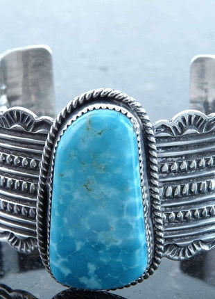 Navajo Sterling and Blue Gem Turquoise cuff bracelet by Harold Joe - Estate Fresh Austin