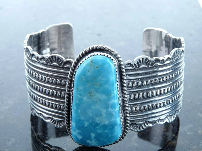 Navajo Sterling and Blue Gem Turquoise cuff bracelet by Harold Joe - Estate Fresh Austin