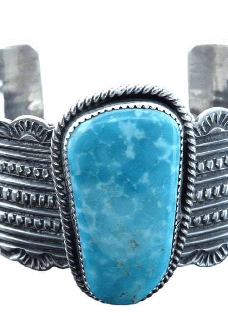 Navajo Sterling and Blue Gem Turquoise cuff bracelet by Harold Joe - Estate Fresh Austin