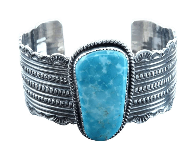 Navajo Sterling and Blue Gem Turquoise cuff bracelet by Harold Joe - Estate Fresh Austin