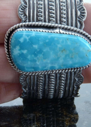 Navajo Sterling and Blue Gem Turquoise cuff bracelet by Harold Joe - Estate Fresh Austin