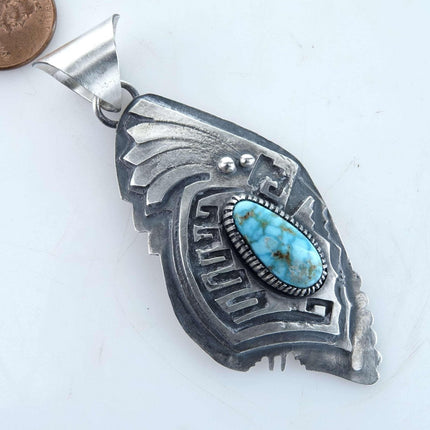 Navajo Sterling and Blue ridge turquoise pendant - Estate Fresh Austin