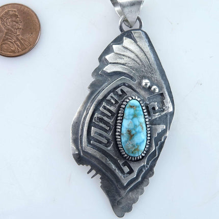 Navajo Sterling and Blue ridge turquoise pendant - Estate Fresh Austin