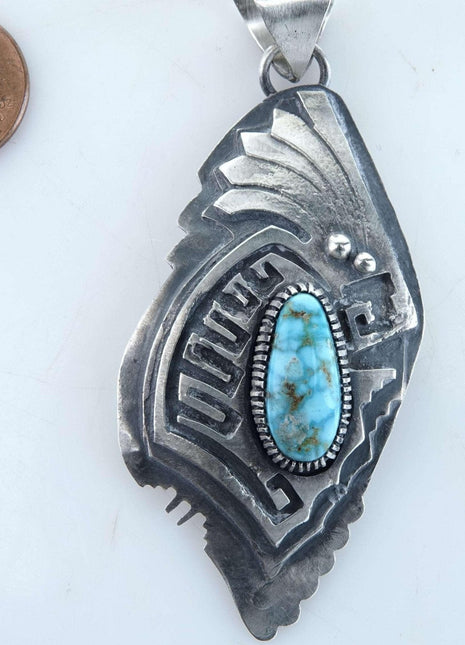 Navajo Sterling and Blue ridge turquoise pendant - Estate Fresh Austin