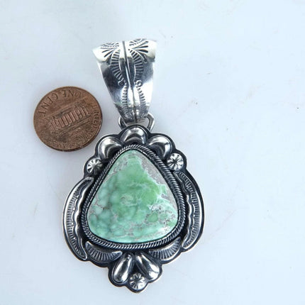 Navajo Sterling and Carico Lake Turquoise pendant by Lorenzo Juan - Estate Fresh Austin