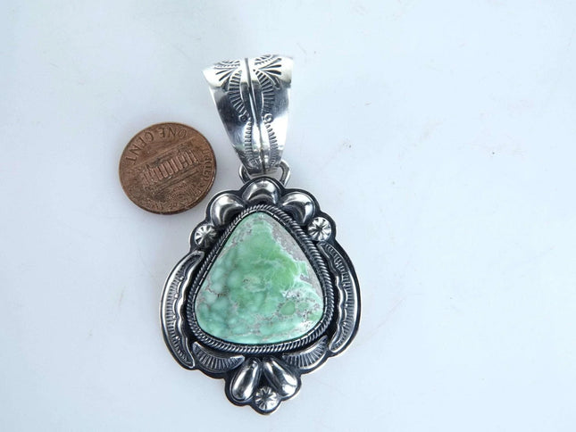 Navajo Sterling and Carico Lake Turquoise pendant by Lorenzo Juan - Estate Fresh Austin