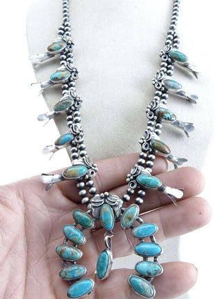 Navajo Sterling and TurquoiseSquash Blossom Necklace - Estate Fresh Austin