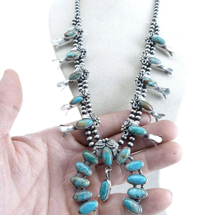 Navajo Sterling and TurquoiseSquash Blossom Necklace - Estate Fresh Austin