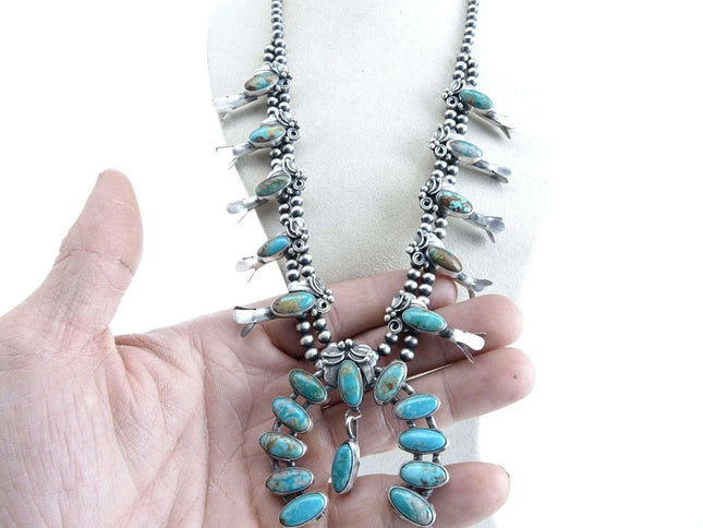 Navajo Sterling and TurquoiseSquash Blossom Necklace - Estate Fresh Austin