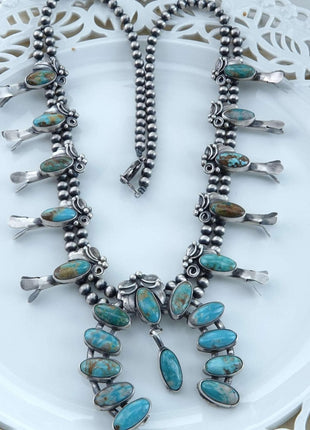 Navajo Sterling and TurquoiseSquash Blossom Necklace - Estate Fresh Austin