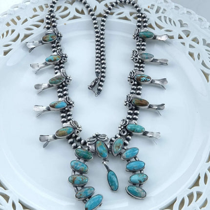 Navajo Sterling and TurquoiseSquash Blossom Necklace - Estate Fresh Austin