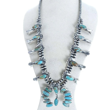 Navajo Sterling and TurquoiseSquash Blossom Necklace - Estate Fresh Austin