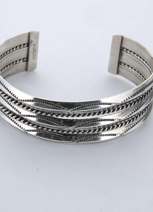 Navajo Sterling Cuff Bracelet Hand Stamped with ropes 6.5" - Estate Fresh Austin